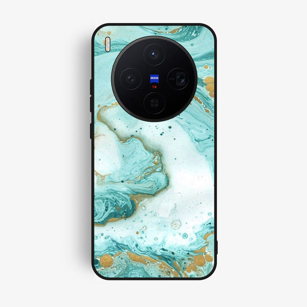 Vivo X300 - Aqua Blue Marble Design - Premium Metal Printed Soft Bumper Shock Proof Case