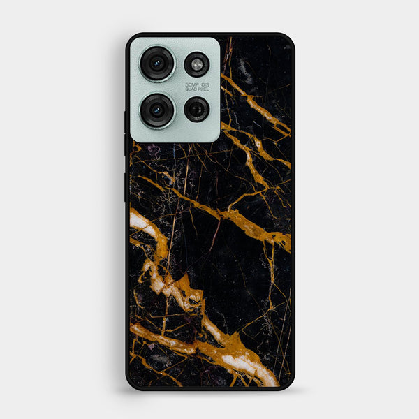 Motorola Moto G75 - Golden Black Marble - Premium Metal Printed Soft Bumper Shock Proof Case