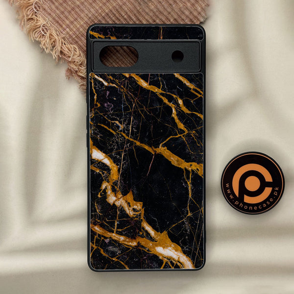 Google Pixel 6a - Golden Black Marble - Premium Metal Printed Soft Bumper Shock Proof Case