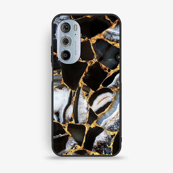 Motorola Edge 30 Pro - Black Marble Design 5 - Premium Metal Printed Soft Bumper Shock Proof Case