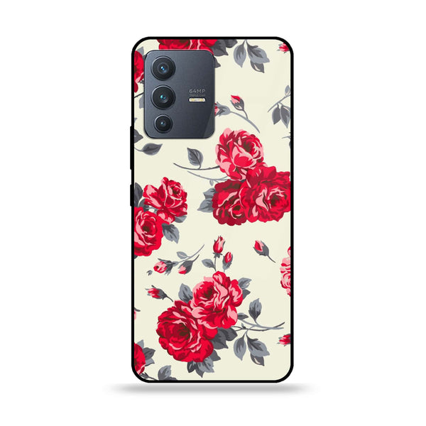 Vivo V23 5G - Floral Series Design 8 - Premium Printed Glass soft Bumper Shock Proof Case