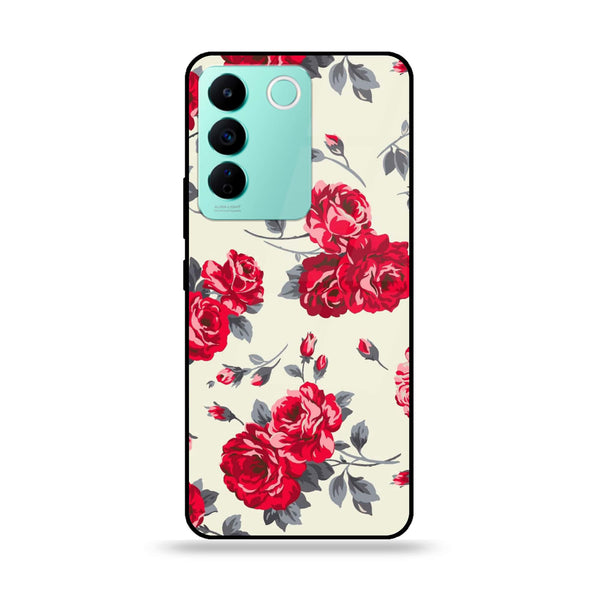 Vivo V27e - Floral Series Design 8 - Premium Printed Glass soft Bumper Shock Proof Case