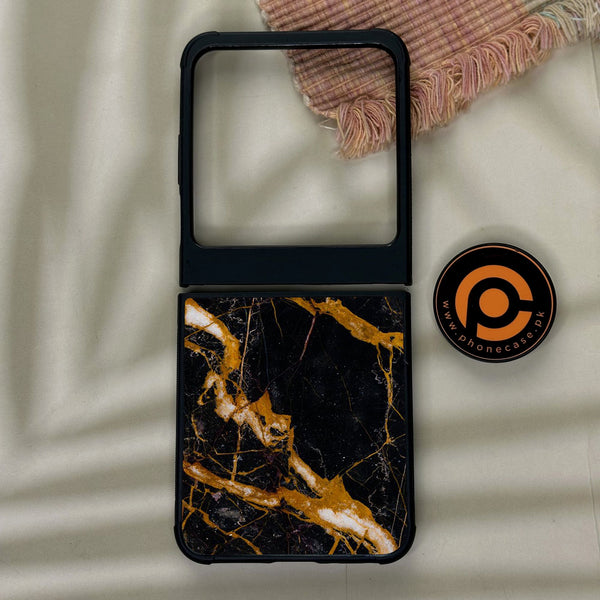 Motorola Razr 50 - Golden Black Marble - Premium Metal Printed Soft Bumper Shock Proof Case