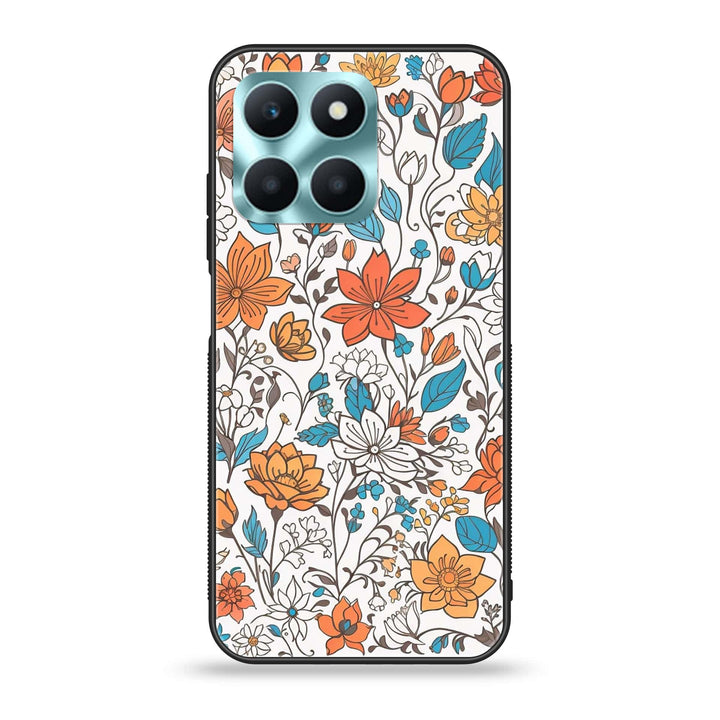 Honor X6a - Floral Series Design 9 - Premium Printed Glass soft Bumper Shock Proof Case