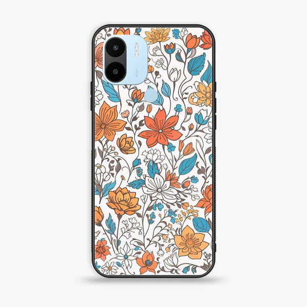 Xiaomi Redmi A1 Plus - Floral Series Design 9 - Premium Printed Glass soft Bumper Shock Proof Case