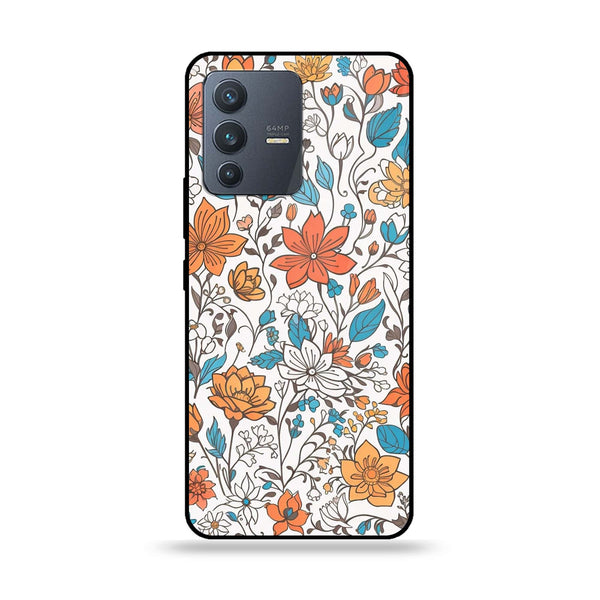 Vivo V23 5G - Floral Series Design 9 - Premium Printed Glass soft Bumper Shock Proof Case