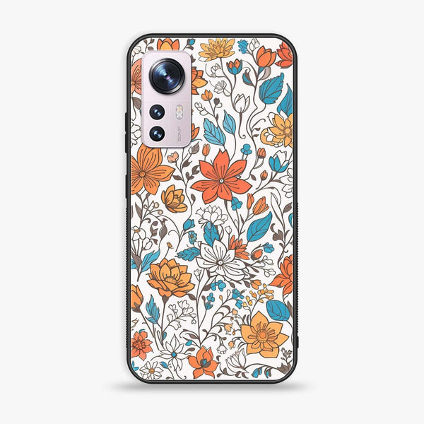 Xiaomi 12 - Floral Series Design 9 - Premium Printed Glass soft Bumper Shock Proof Case