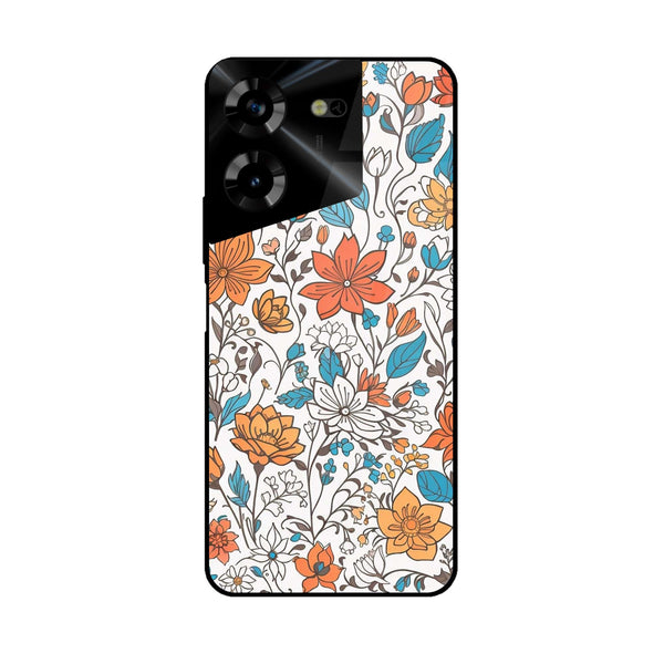 Tecno Pova 5 - Floral Series Design 9 - Premium Printed Glass soft Bumper Shock Proof Case