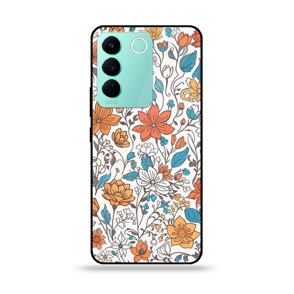 Vivo V27e - Floral Series Design 9 - Premium Printed Glass soft Bumper Shock Proof Case