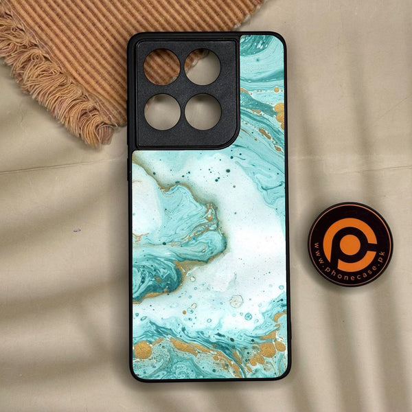 Motorola Edge 60 Fusion - Aqua Blue Marble Design - Premium Metal Printed Soft Bumper Shock Proof Case