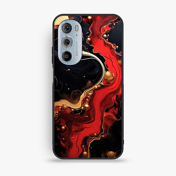 Motorola Edge 30 Pro - Red Gold Marble - Premium Metal Printed Soft Bumper Shock Proof Case