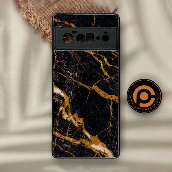 Google Pixel 6 Pro - Golden Black Marble - Premium Metal Printed Soft Bumper Shock Proof Case