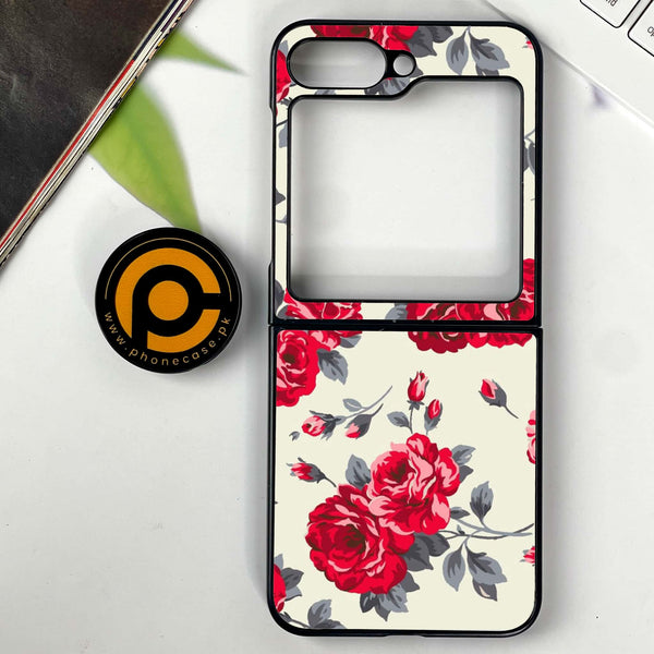 Galaxy Z Flip 6 - Floral Series Design 8 - Premium Printed Glass soft Bumper shock Proof Case