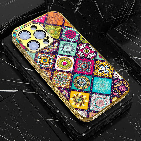 iPhone All Models Colorful Flowers - Premium Electroplated Infinity Ultra Shine Glass Soft Silicon Borders Case