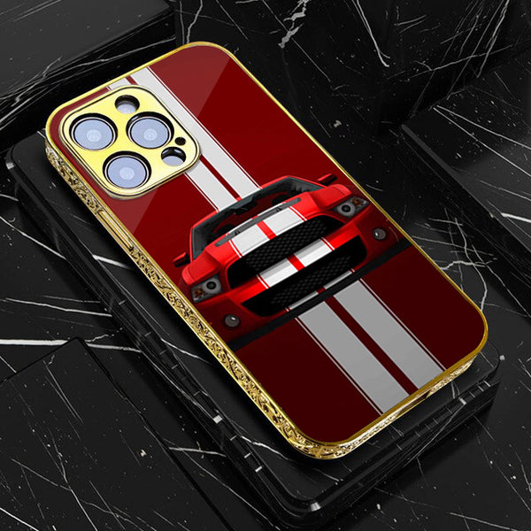 iPhone All Models Red Mustang - Premium Electroplated Infinity Ultra Shine Glass Soft Silicon Borders Case