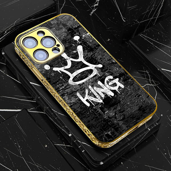 iPhone All Models  King Series V 2.0 Design 8 - Premium Electroplated Infinity Ultra Shine Glass Soft Silicon Borders Case
