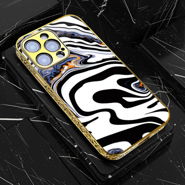 iPhone All Models Liquid Marble Design 10  - Premium Electroplated Infinity Ultra Shine Glass Soft Silicon Borders Case