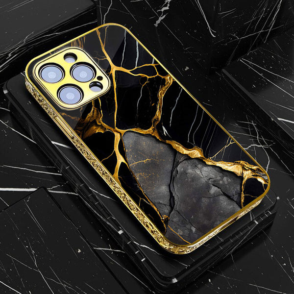 iPhone All Models Liquid Marble Design 6  - Premium Electroplated Infinity Ultra Shine Glass Soft Silicon Borders Case