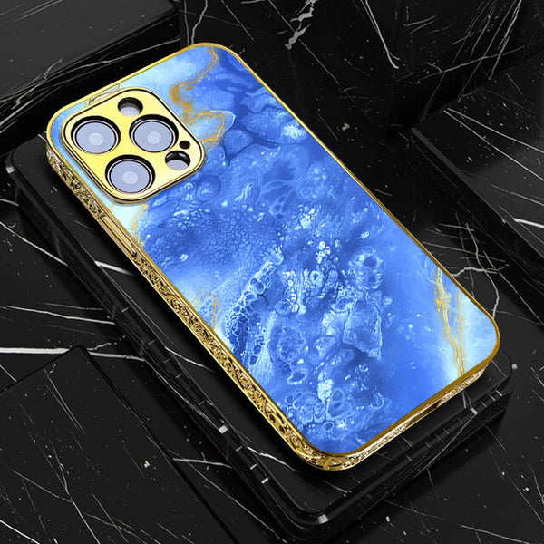 iPhone 13 pro max  Blue Marble 2.0  Design 2  - Premium Electroplated Infinity Ultra Shine Metal Soft Silicon Borders Case CS-33076