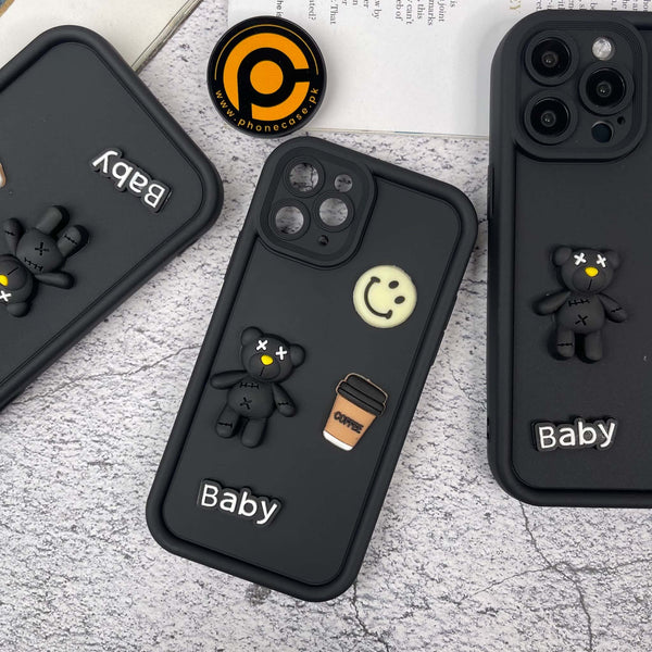 iPhone 11 Pro Cute 3D Black Bear Icons Liquid Silicon Case