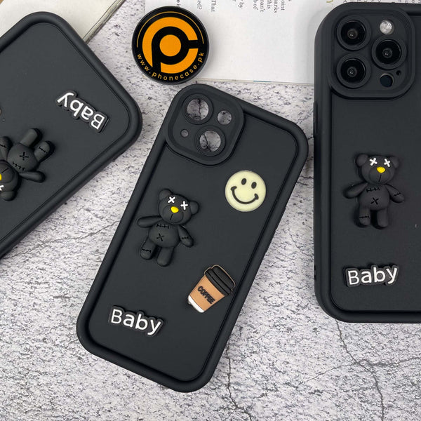 iPhone 14 Cute 3D Black Bear Icons Liquid Silicon Case