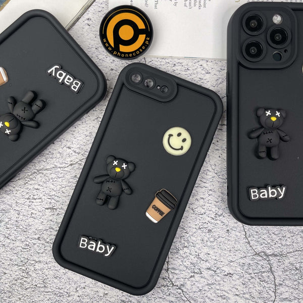 iPhone 7 Plus/ 8 Plus Cute 3D Black Bear Icons Liquid Silicon Case