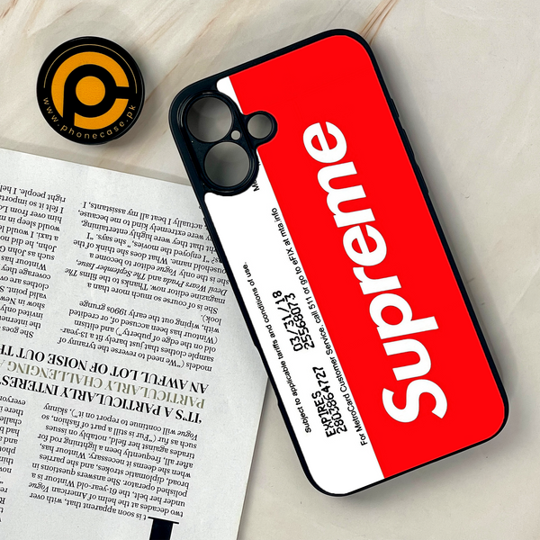 iPhone 16 - Supreme Design 1  - Premium Printed Glass soft Bumper shock Proof Case CS-35760