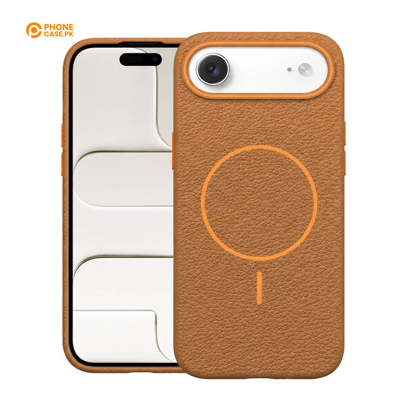 iPhone Air - Premium Litchi Leather Soft Grip Cover with Built-in MagSafe