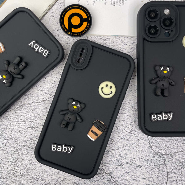 iPhone XS Max Cute 3D Black Bear Icons Liquid Silicon Case