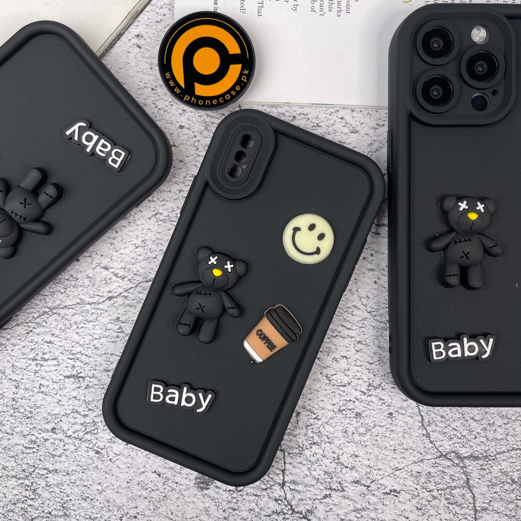 iPhone X/XS Cute 3D Black Bear Icons Liquid Silicon Case