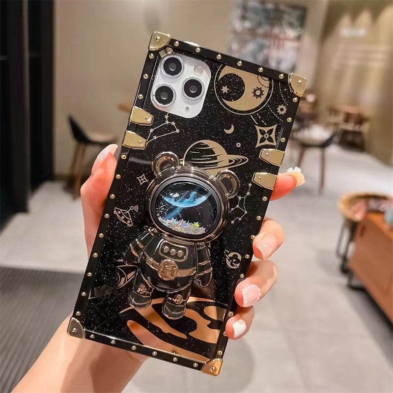 iPhone 14 Pro Luxury Space Bear Case With Hidden Folding Stand Case