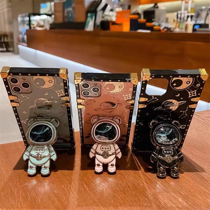 iPhone 13 Luxury Space Bear Case With Hidden Folding Stand Case