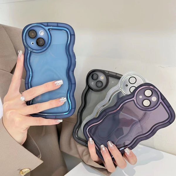 iPhone 15 Pro Wave Shape Round Camera ShockProof Case with Built-in Camera Lens Protection