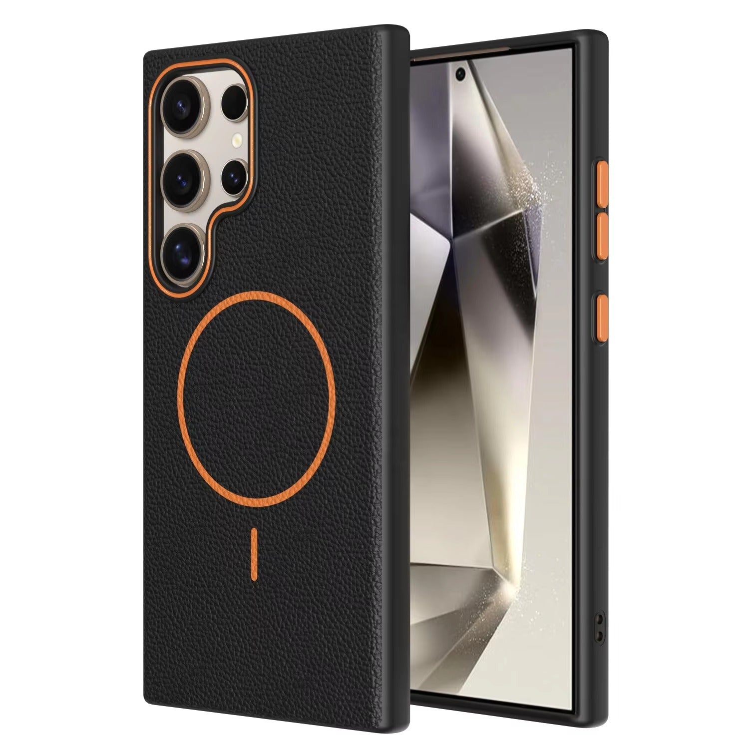 Samsung Galaxy S25 Ultra - Branded Leather Texture MagSafe Compatible Anti-Slip Soft Case