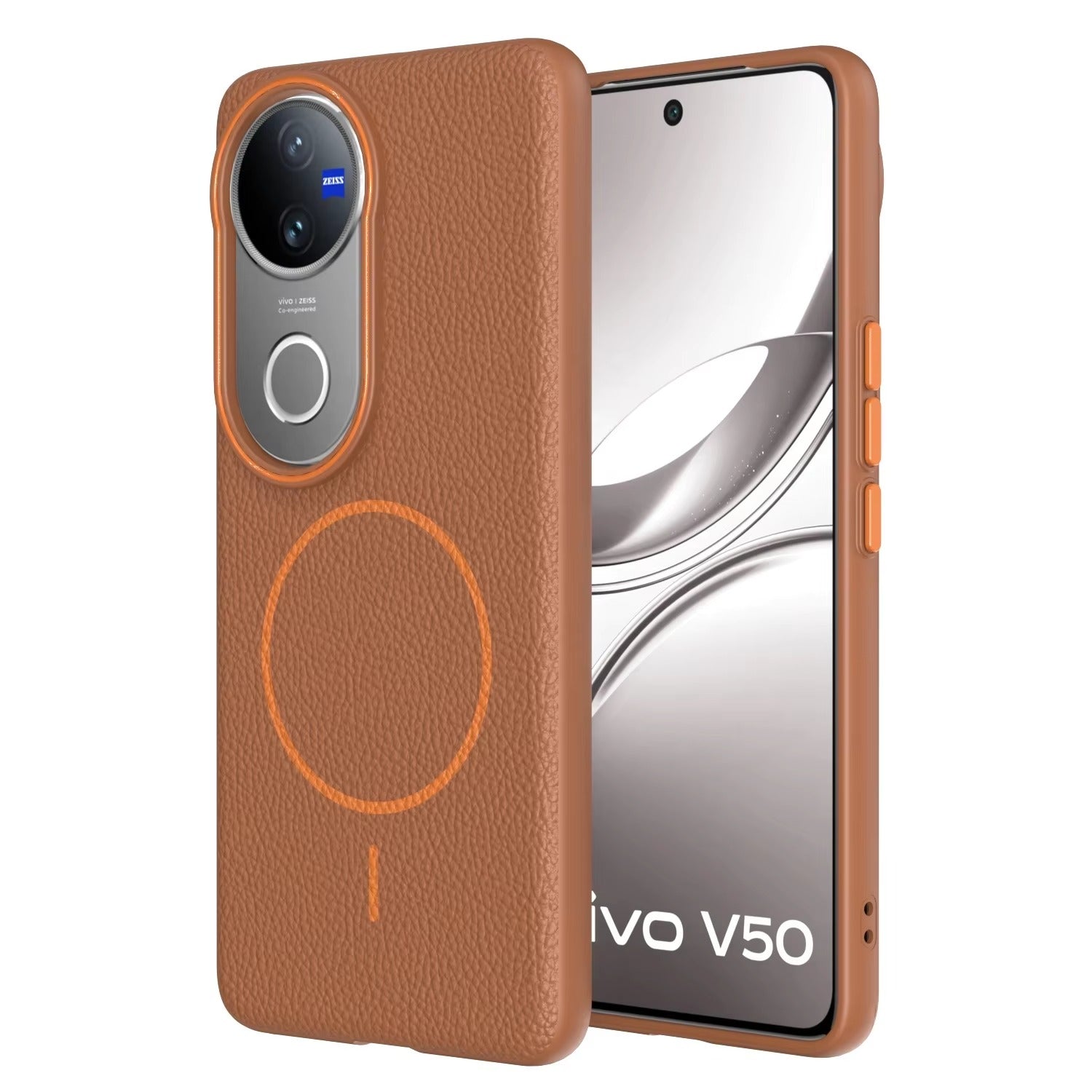 Vivo V50 - Branded Leather Texture MagSafe Compatible Anti-Slip Soft Case
