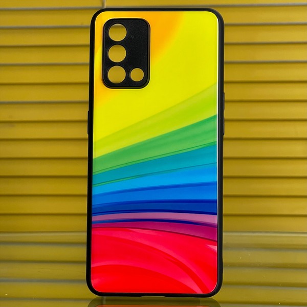 Oppo A74 Rainbow Series Glass  Premium Printed Glass soft Bumper shock Proof Case  CS-20054