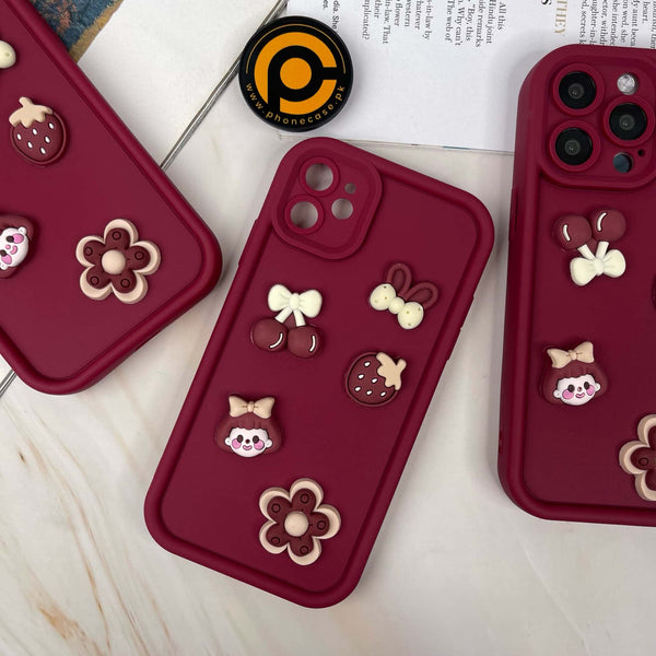 iPhone 12 Cute 3D Cherry Flower Icons Silicon Case