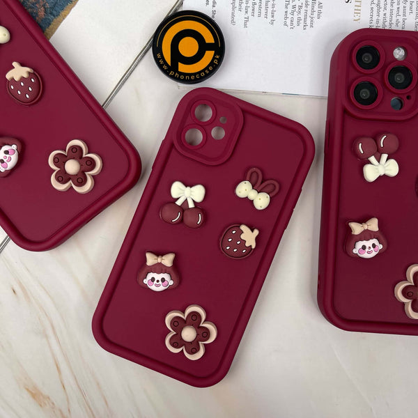 iPhone 11 Cute 3D Cherry Flower Icons Silicon Case