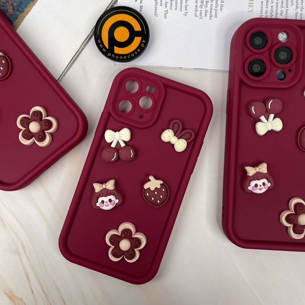 iPhone 12 Pro Cute 3D Cherry Flower Icons Silicon Case