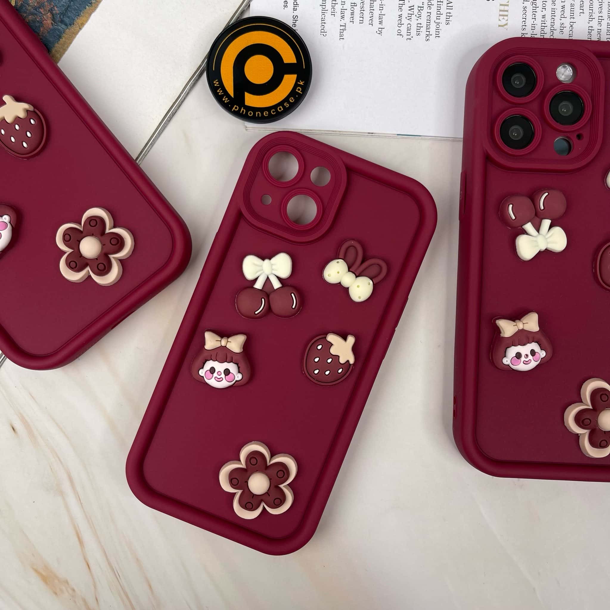 iPhone 13 Cute 3D Cherry Flower Icons Silicon Case