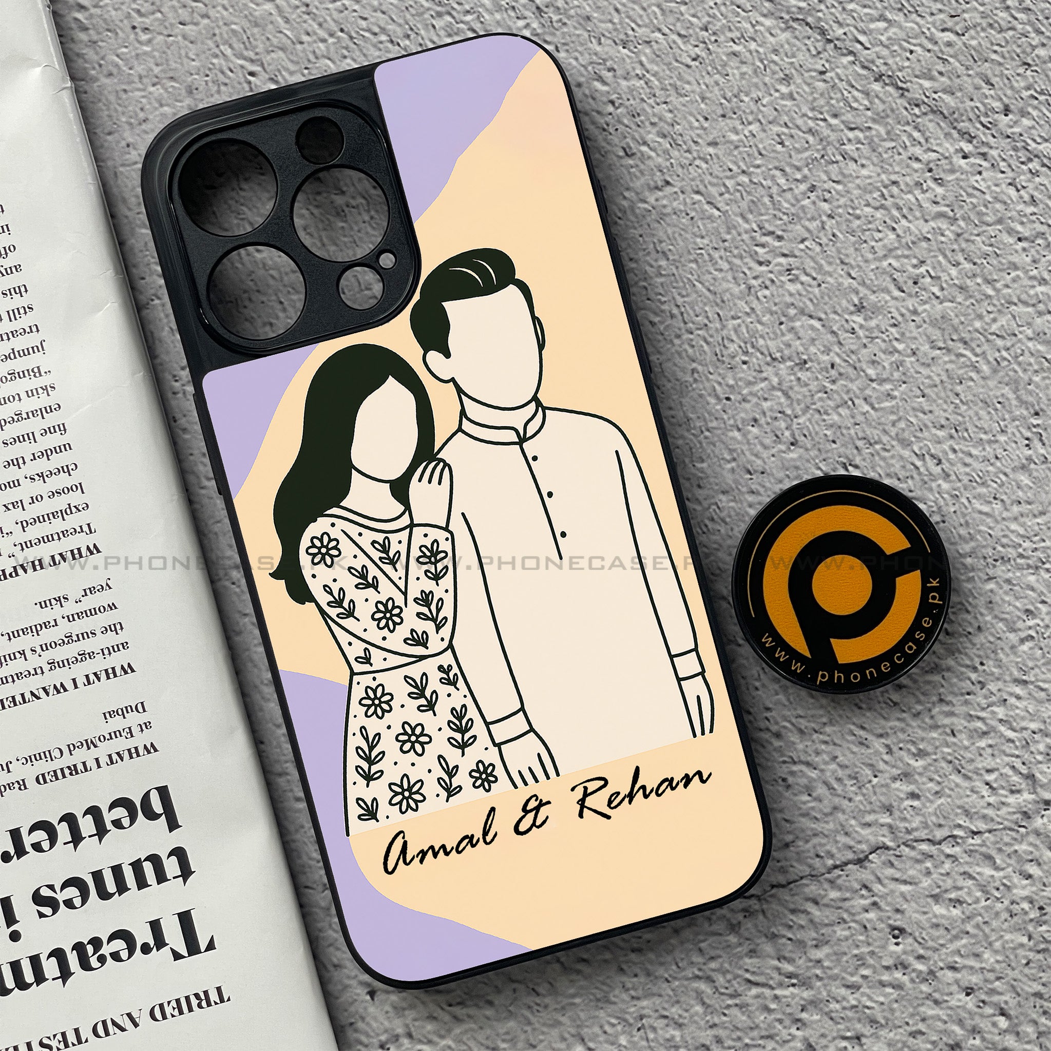 Couple Line Art Custom Name - Premium Metal Phone Case All Models