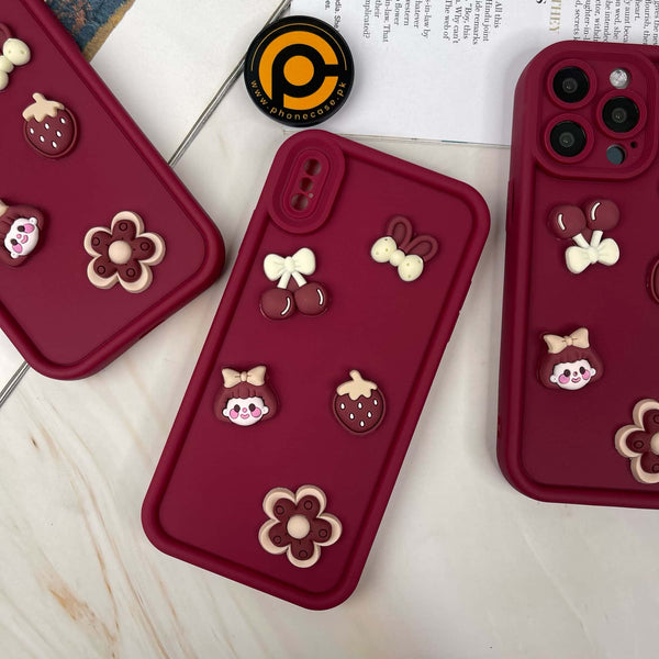 iPhone XS Max Cute 3D Cherry Flower Icons Silicon Case