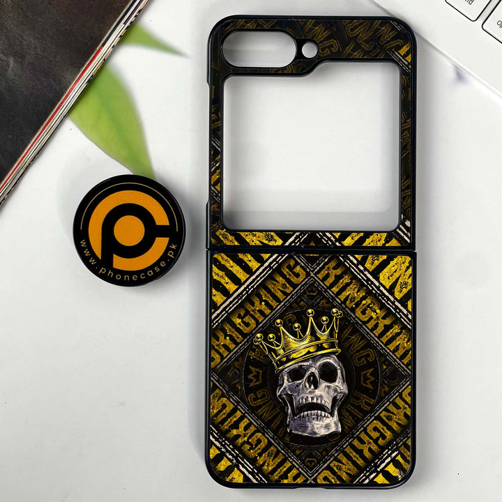 Galaxy Z Flip 7 - King Skull Golden - Premium Metal Printed soft Bumper shock Proof Case