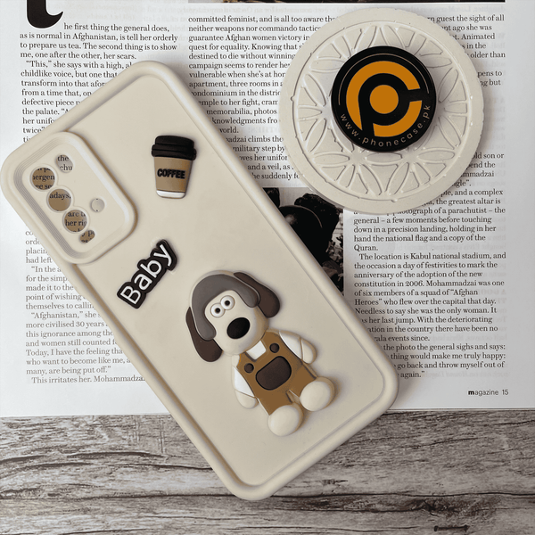 Poco M3 Cute 3D Baby Coffee Dog icons Liquid silicon Case