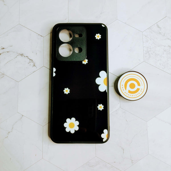 Realme V25 - White Flower - Premium Printed Glass soft Bumper Shock Proof Case CS-21960