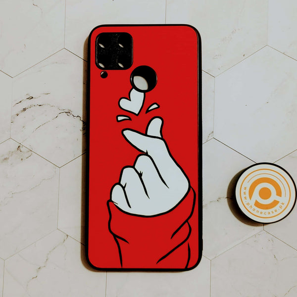 Realme C15 -  Finger Heart BTS - Premium Printed Glass soft Bumper shock Proof Case CS-21870