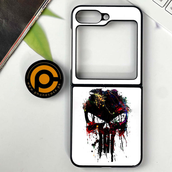 Galaxy Z Flip 6 - Punisher Skull Design - Premium Printed Glass soft Bumper shock Proof Case