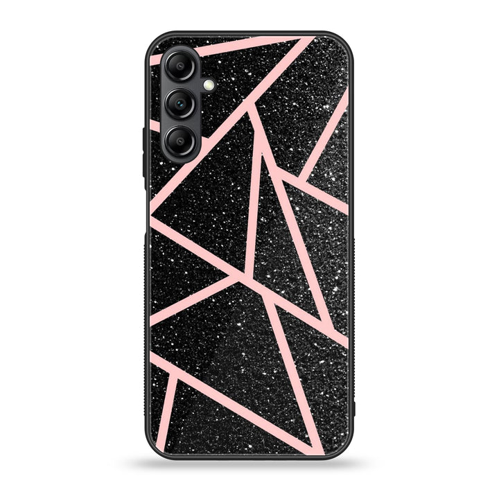 Samsung Galaxy A14 - Black Sparkle Glitter With RoseGold Lines - Premium Printed Glass soft Bumper Shock Proof Case CS-46930