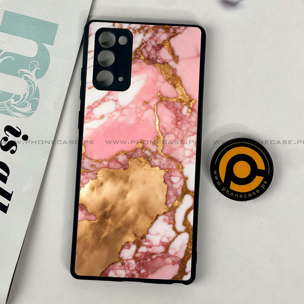 Samsung Galaxy Note 20 - Pink Marble 2.0 Design 7  - Premium Printed Glass soft Bumper shock Proof Case  CS-38541