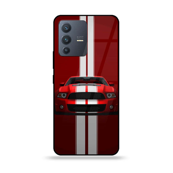 Vivo V23 5G - Red Mustang - Premium Printed Glass soft Bumper Shock Proof Case